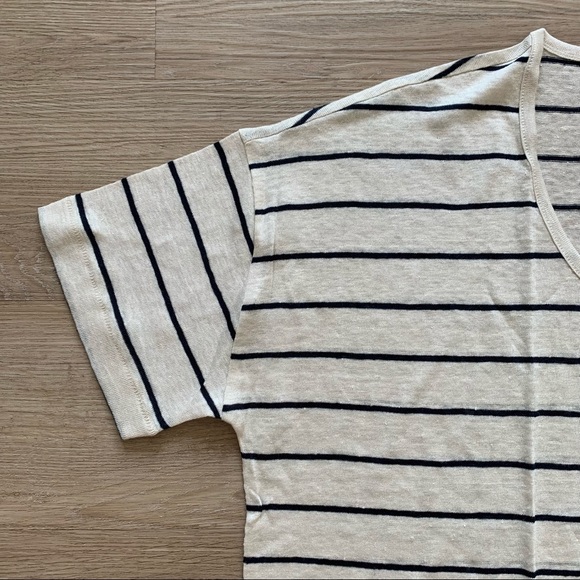 J. Crew Linen Scoopneck T-shirt Navy Ivory Size S - Picture 3 of 8